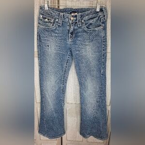 True Religion Womens Flare Jeans Size 28 Rhinestone Button Made In USA
